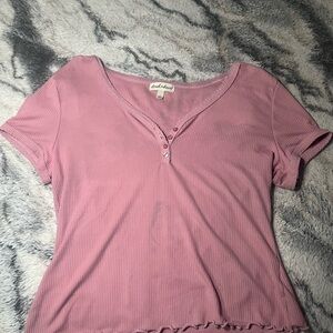 Derek Heart Dusty Rose Ribbed Henley Short Sleeve Tee